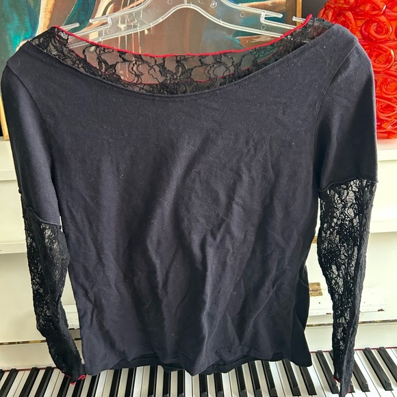 Elemente Clemente Black Y2K Embellished Floral Long Sleeve Tee Size Small - Picture 10 of 15